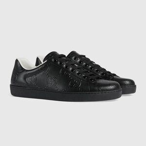 NIB Gucci Ace black GG embossed leather tennis Sneakers G 12 US 12.5-13